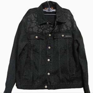 Denim Black Paisley Jean Jacket Med Grunge Streetwear Urban Skater Urban Goth